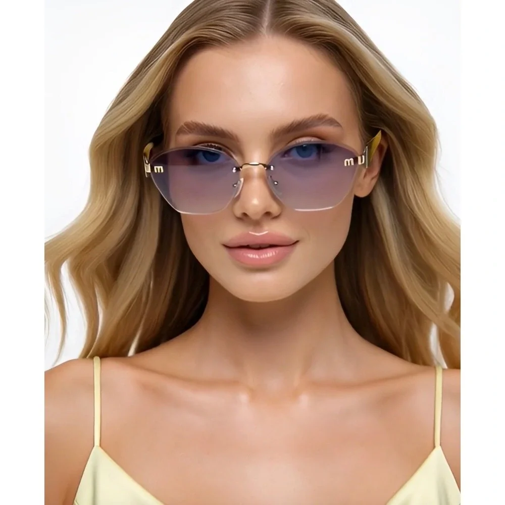 Rimless Butterfly‎ Gradient Sunglasses Gold Hardware Marbled Amber Lentes Gafas